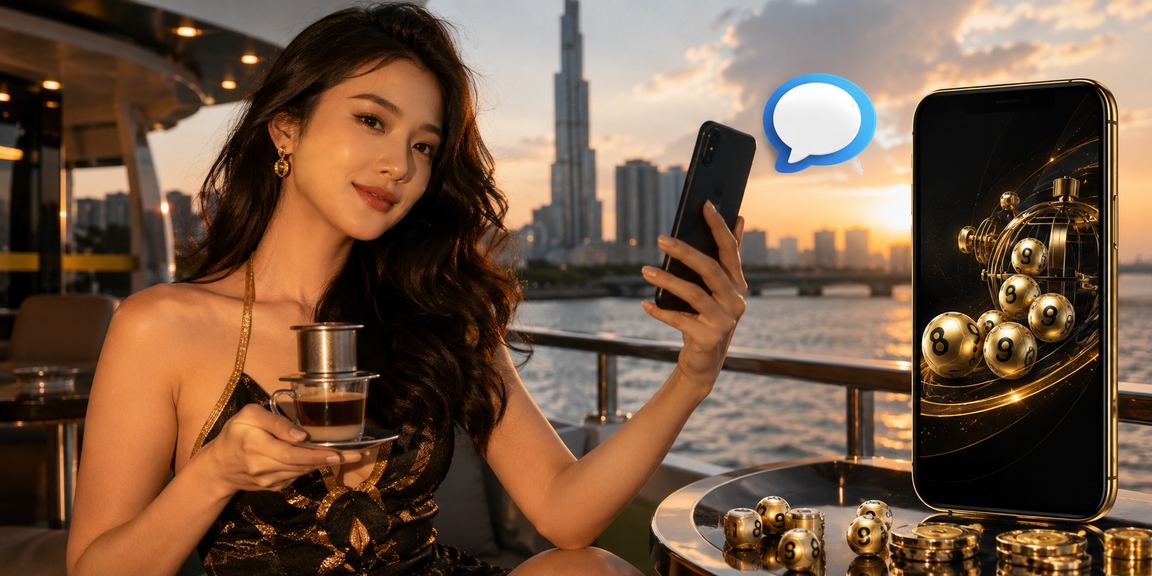 Người dùng tại TP.HCM thưởng thức cà phê và kiểm tra kết quả xổ số trên điện thoại