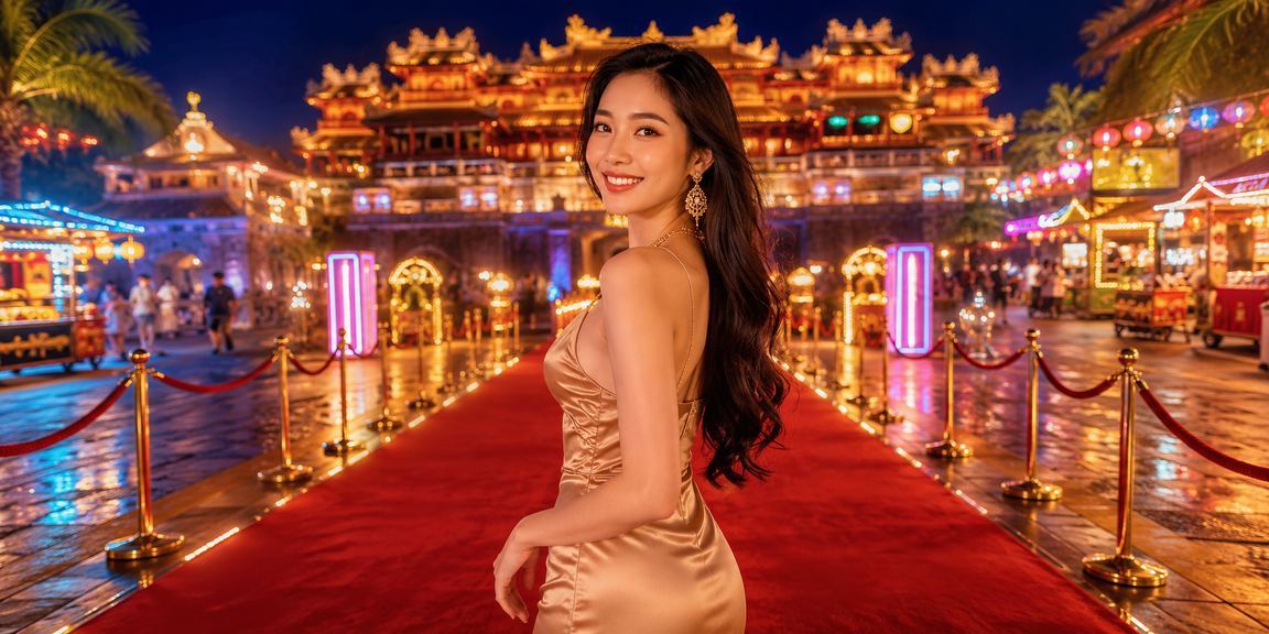 Không khí chợ đêm Huế sôi động với người dùng tham gia trò chơi giải trí trực tuyến